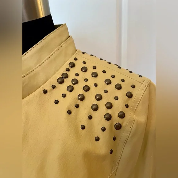 Studded Beige Leather Jacket - Picture 5 of 11